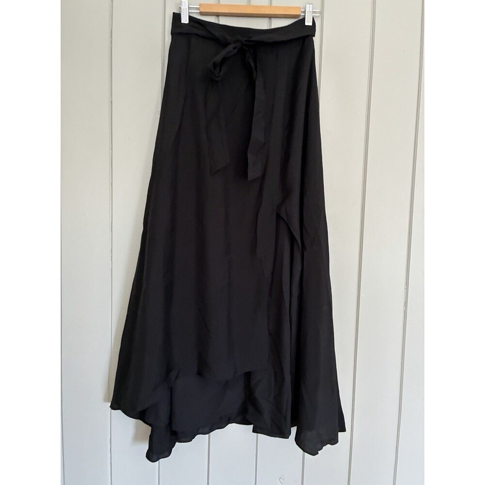 Love Bonito Maxi Skirt 6 Black A-Line Side Slit Tie Waist Layered